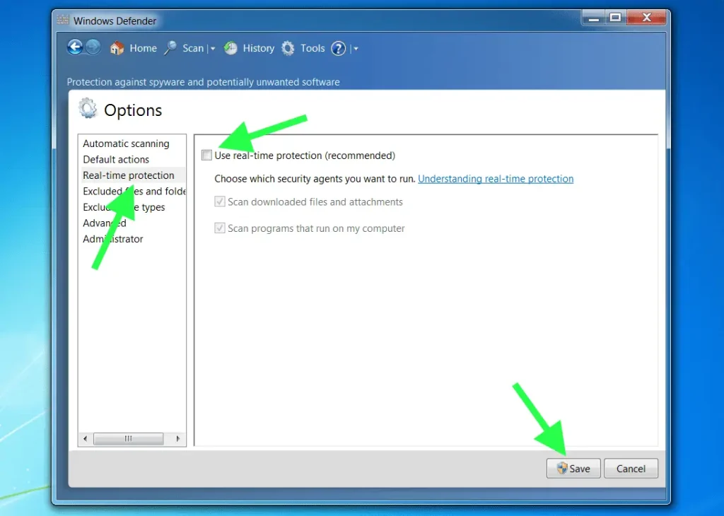 Disable Real Time protection